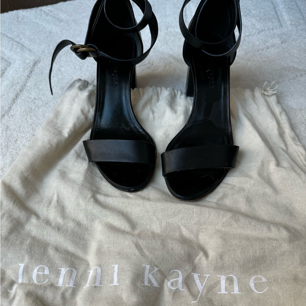 Jenni Kayne black leather strappy block heels | size 37